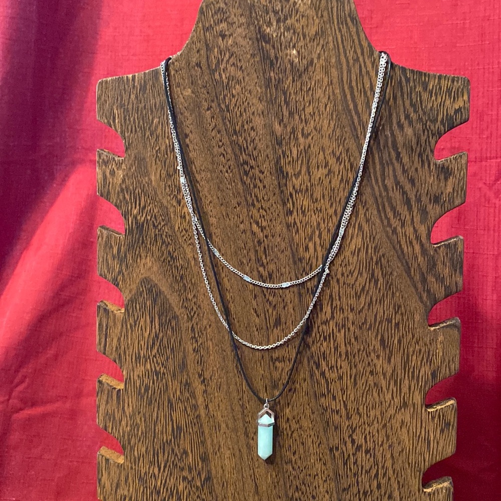 Clair’s multi strand necklace green stone